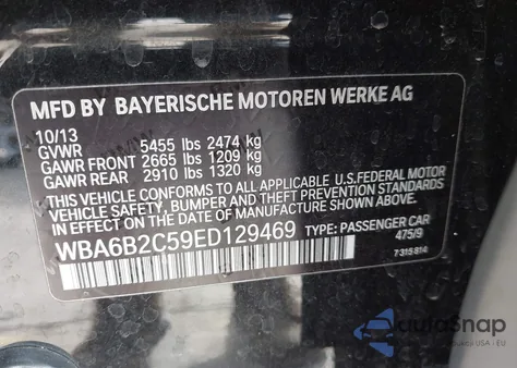 2014 BMW 650I Gran Coupe из США, поврежденный, VIN WBA6B2C59ED129469